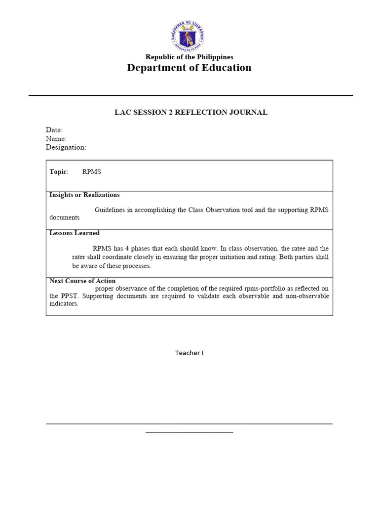 RPMS Portfolio Reflection Journal | PDF