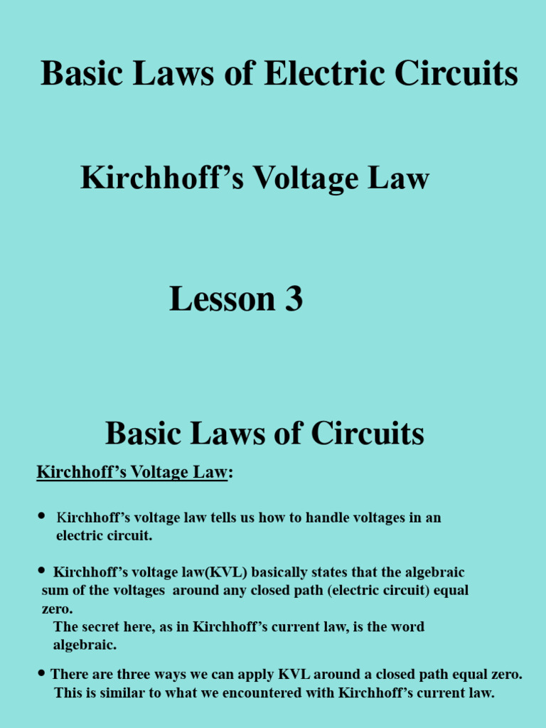Lesson 3 Basic Circuit Laws PDF Electrical Network Voltage