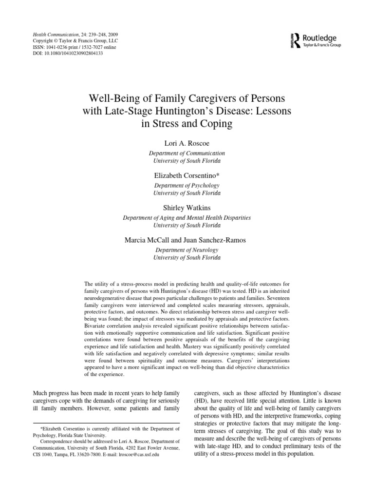 Well-Being of Family Caregivers of Persons | PDF | Caregiver | Stress ...