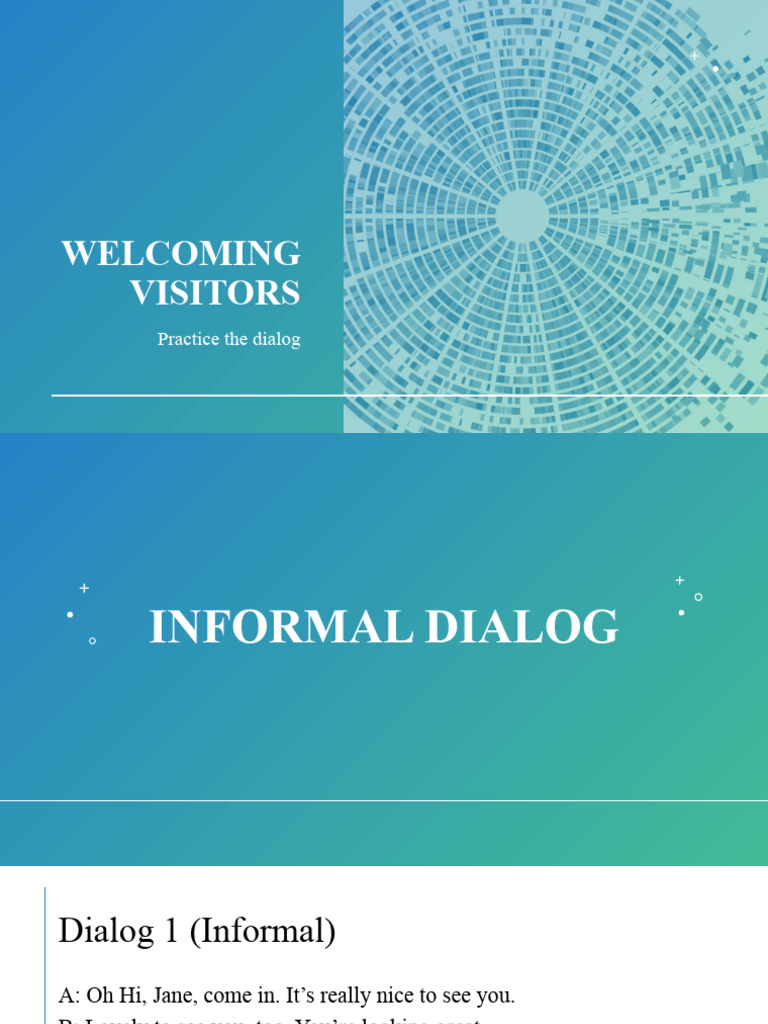 Welcoming Visitors - Dialog Practice | PDF | Cooking, Food & Wine