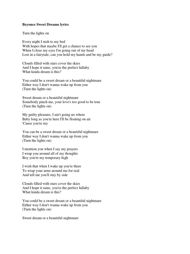 Beyonce Sweet Dreams Lyrics