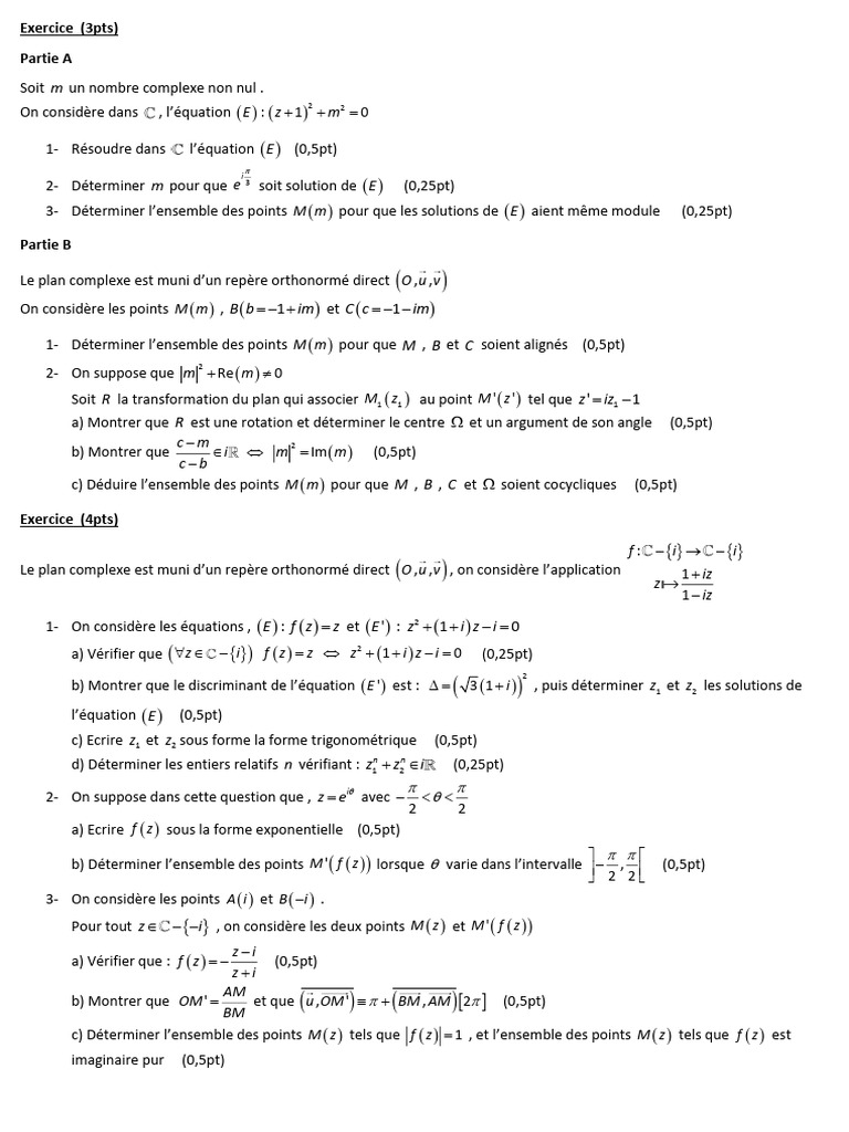 Exercice de mathématiques complexes et fonctions | PDF | Nombre ...
