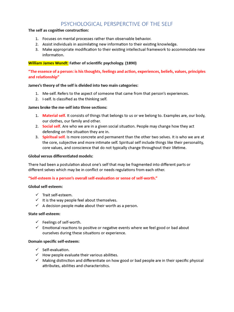 Psychological Persperctive of The Self PDF | PDF | Self | Self Concept