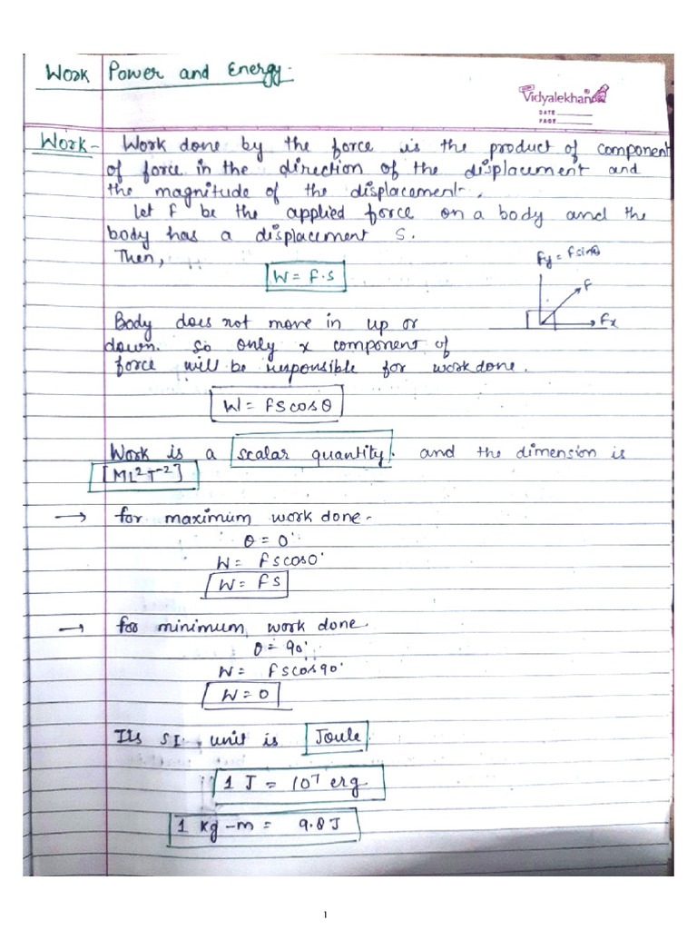 Work, Energy and Power Notes PDF