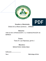 Tema IV, Tarea de Idiana - Introduccióna La Administración - UTESA