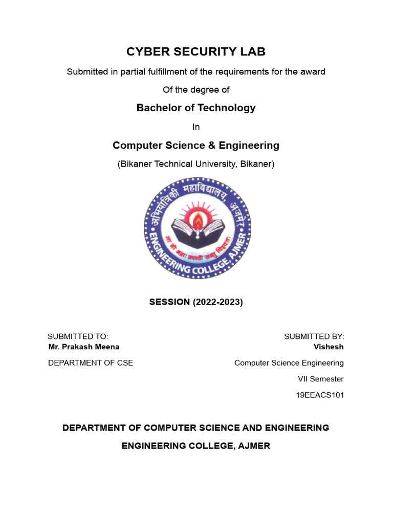 Cyber-Security-Lab-file - 19CS102 (Vishesh) | PDF