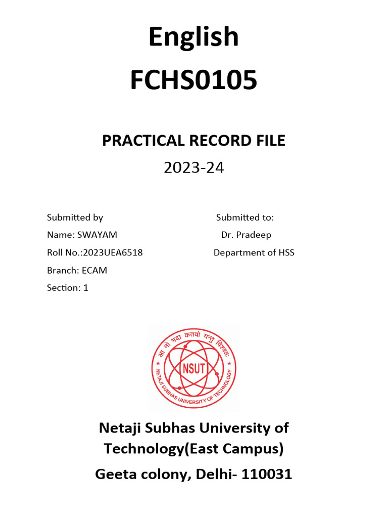 FCHS0105 Practical Record File 2023-24 | PDF