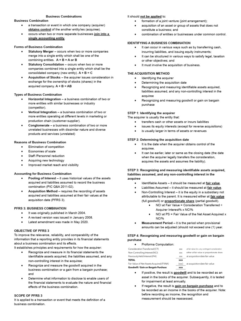 Accounting Methods for Business Combinations | PDF | Mergers And ...