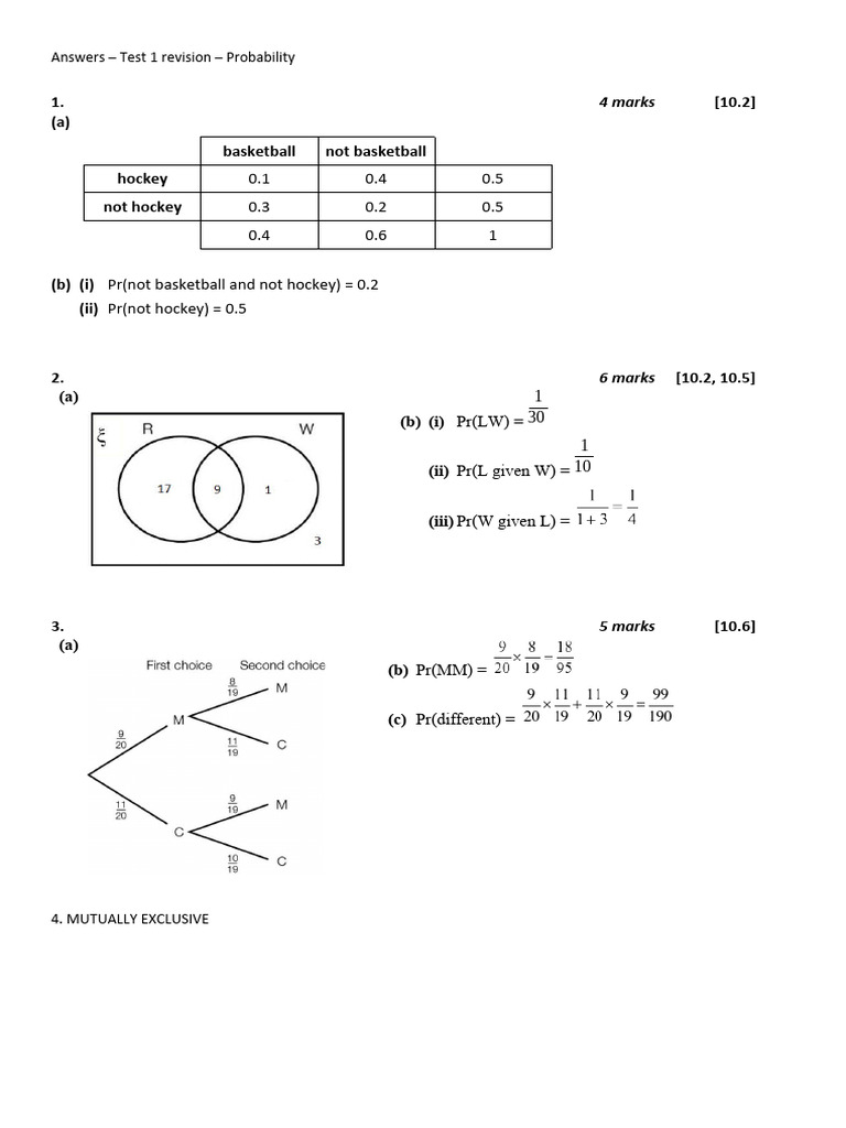 Probability Test 1 Revision Guide | PDF