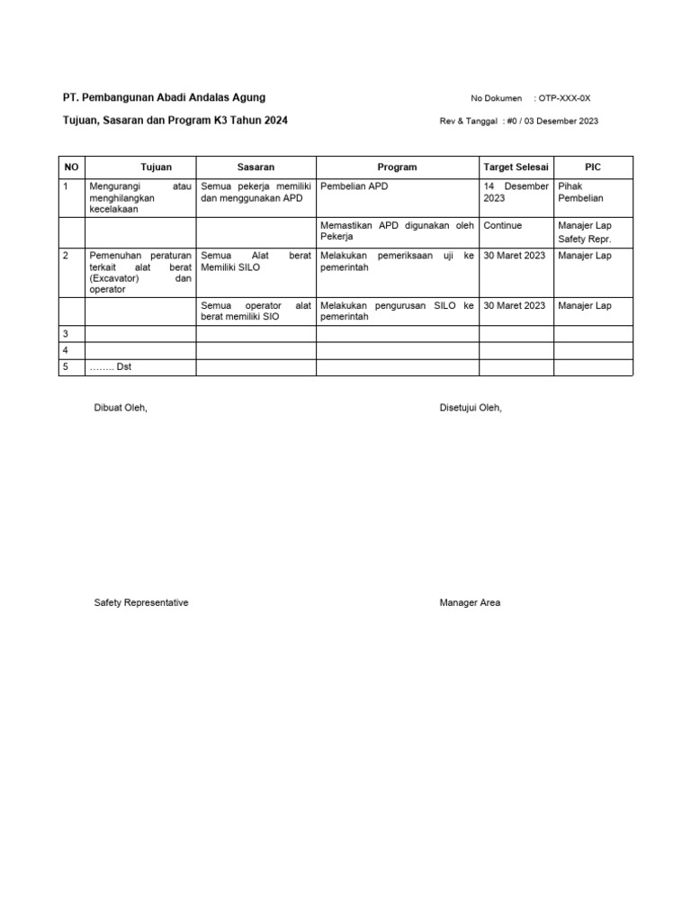 02.3 Objective Target Dan Program K3 | PDF