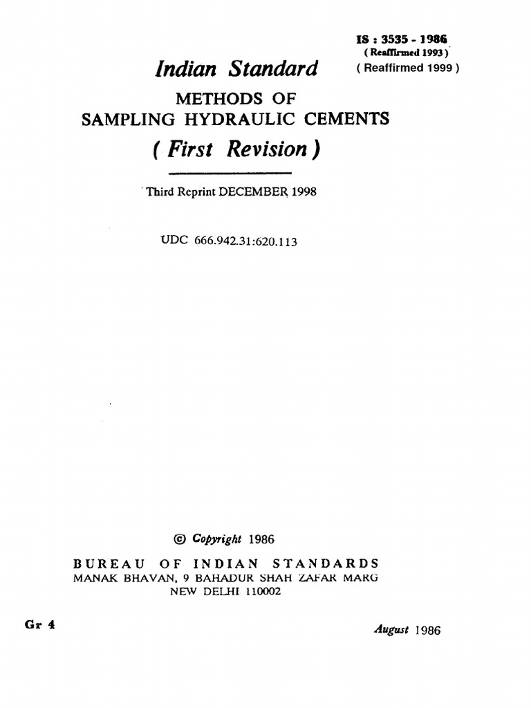 Indian standard methods of sampling hydraulic cements pdf