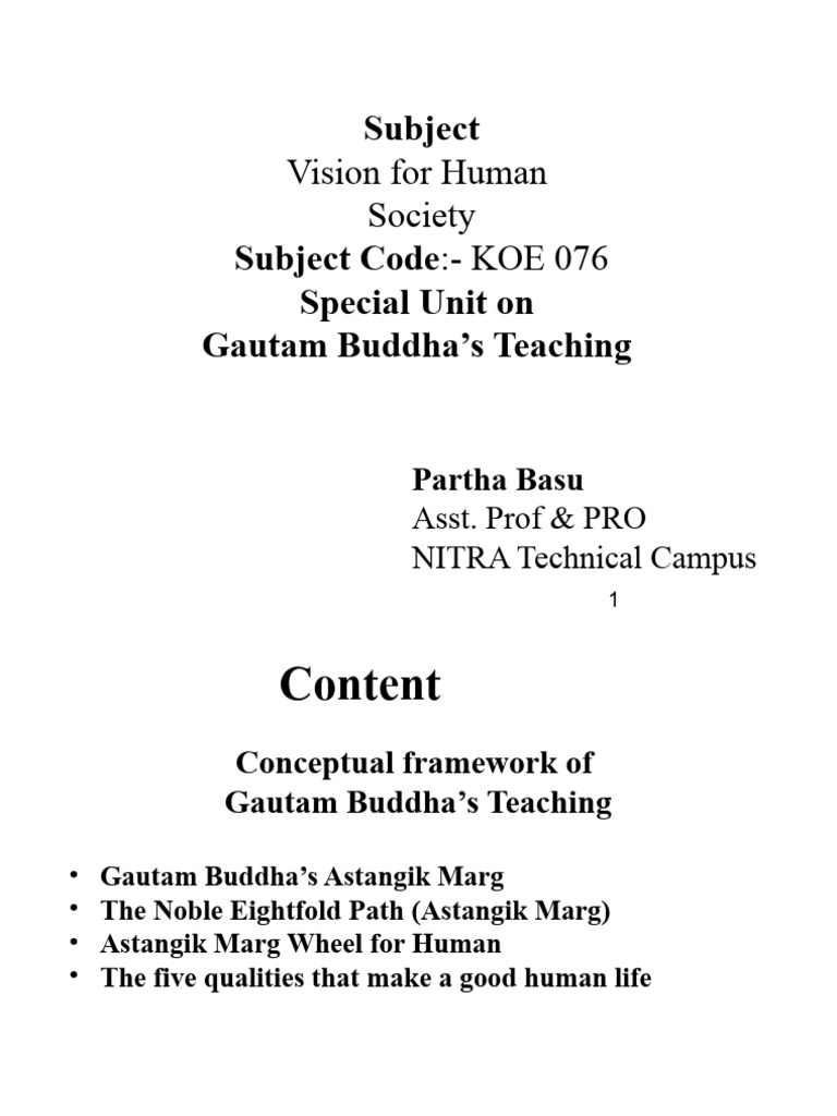 Special unit on gautam buddha s teaching vision for human society