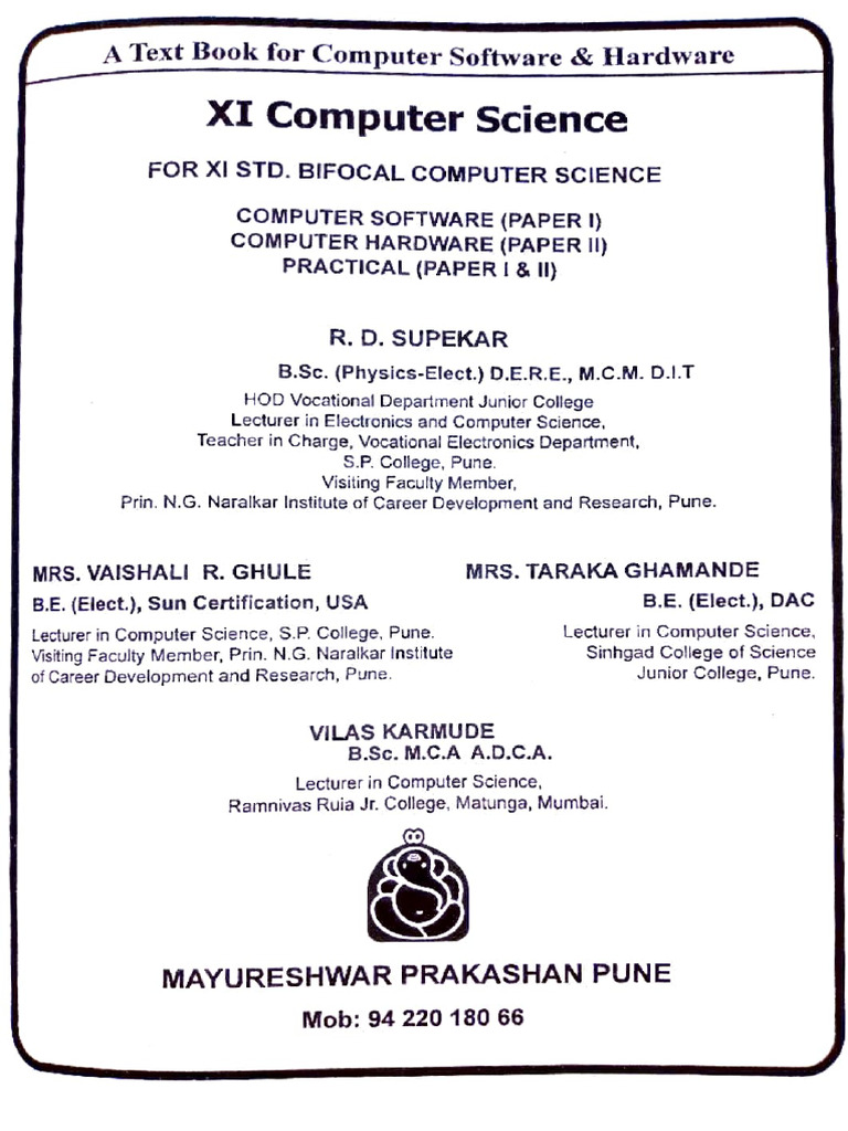 01 R D Supekar Computer Science 11th | PDF | Binary Coded Decimal |  Computer Programming
