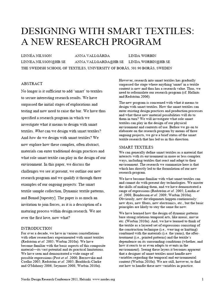 Designing with Smart Textiles: Challenges Ahead | PDF | Textiles | E ...