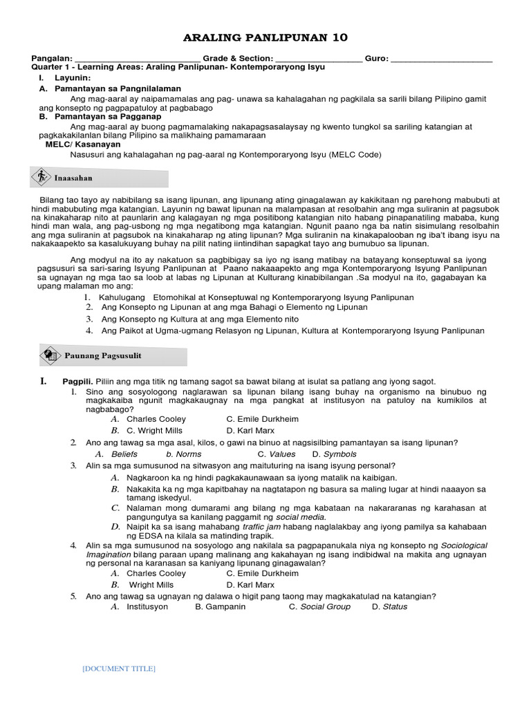 10 AP QRT 1 Week 1 Validated 1 | PDF