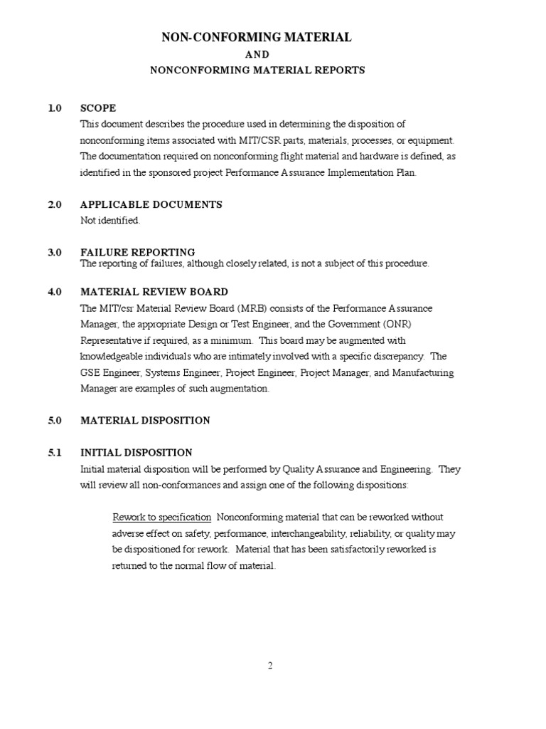 NCR Procedure Quality Assurance Specification (Technical Standard)