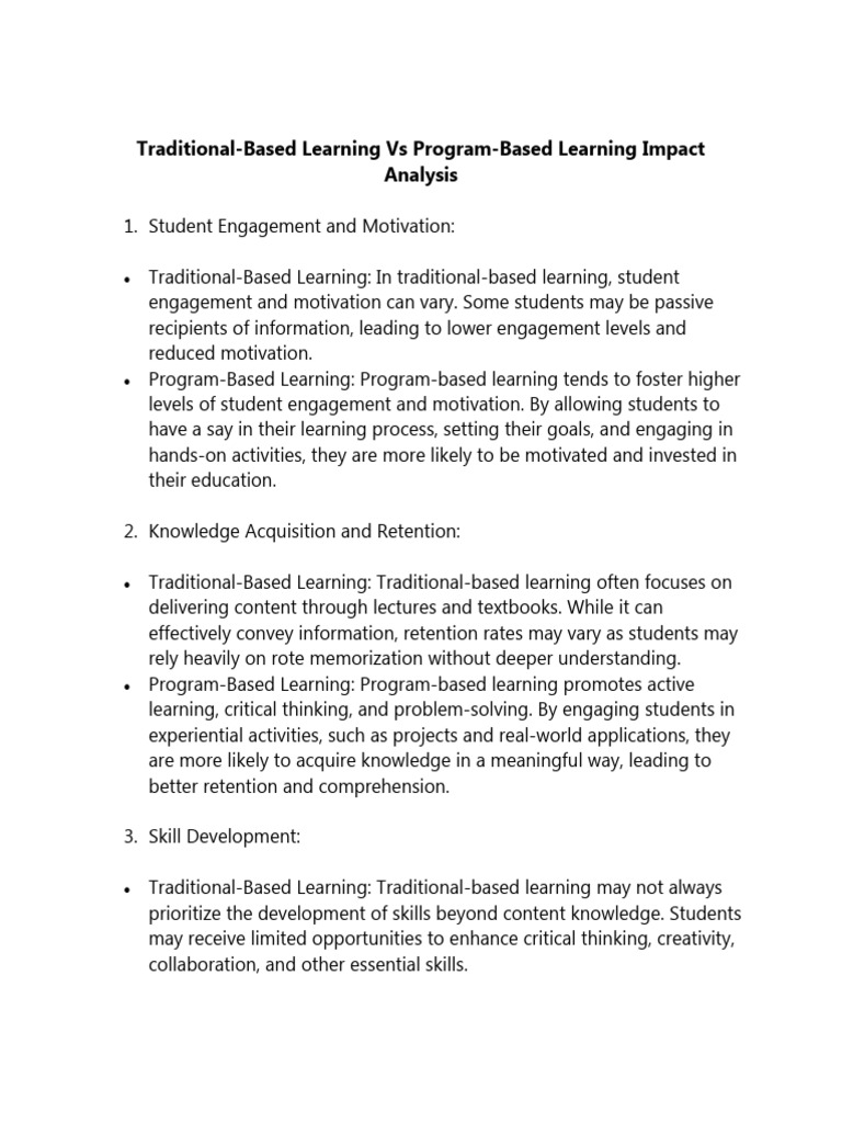 AI TraditionalBased Learning Vs ProgramBased Learning Impact