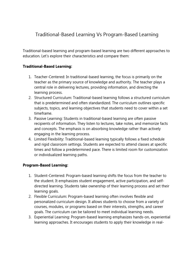 AI TraditionalBased Learning Vs ProgramBased Learning PDF