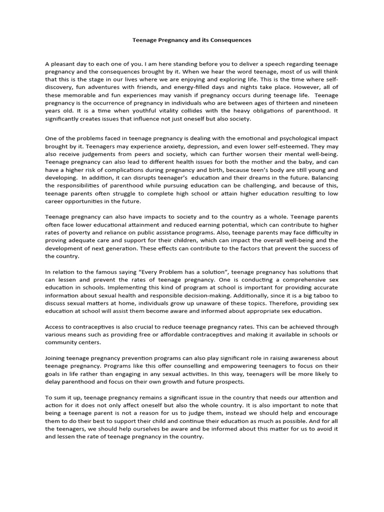 Teenage Pregnancy and Its Consequences | PDF