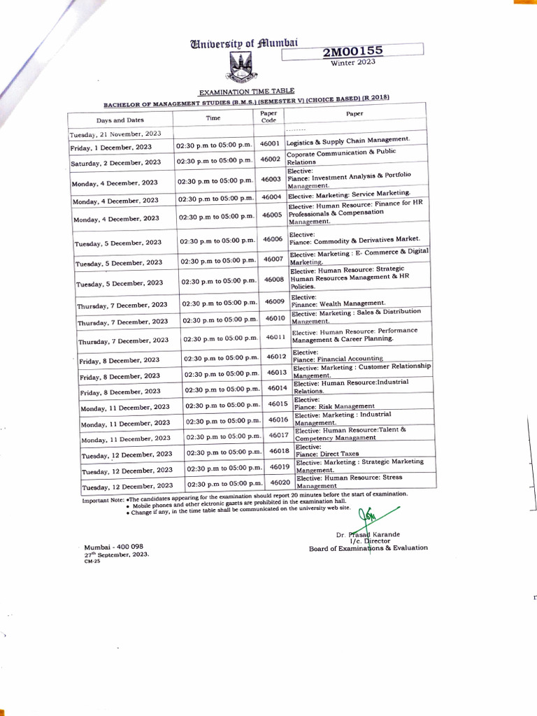 MU Timetable PDF Human Resource Management Marketing