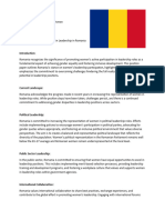 Committee: United Nations Women Country: Romania Delegate: Abeeha Saeed Topic: Women's Participation in Leadership in Romania