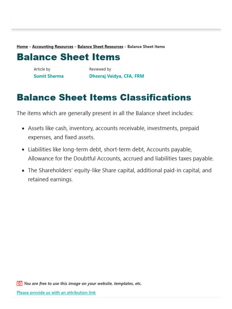Balance Sheet Items List of Top 15 Balance Sheet Items PDF Balance