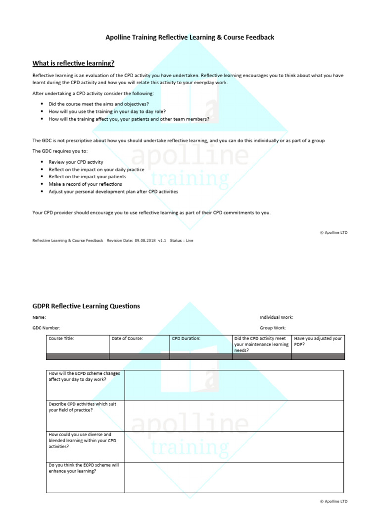 ECPD Reflective Learning Questions | PDF | Cognition | Health Care