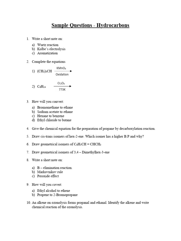 Hydrocarbons: Key Concepts and Reactions | PDF | Alkene | Benzene
