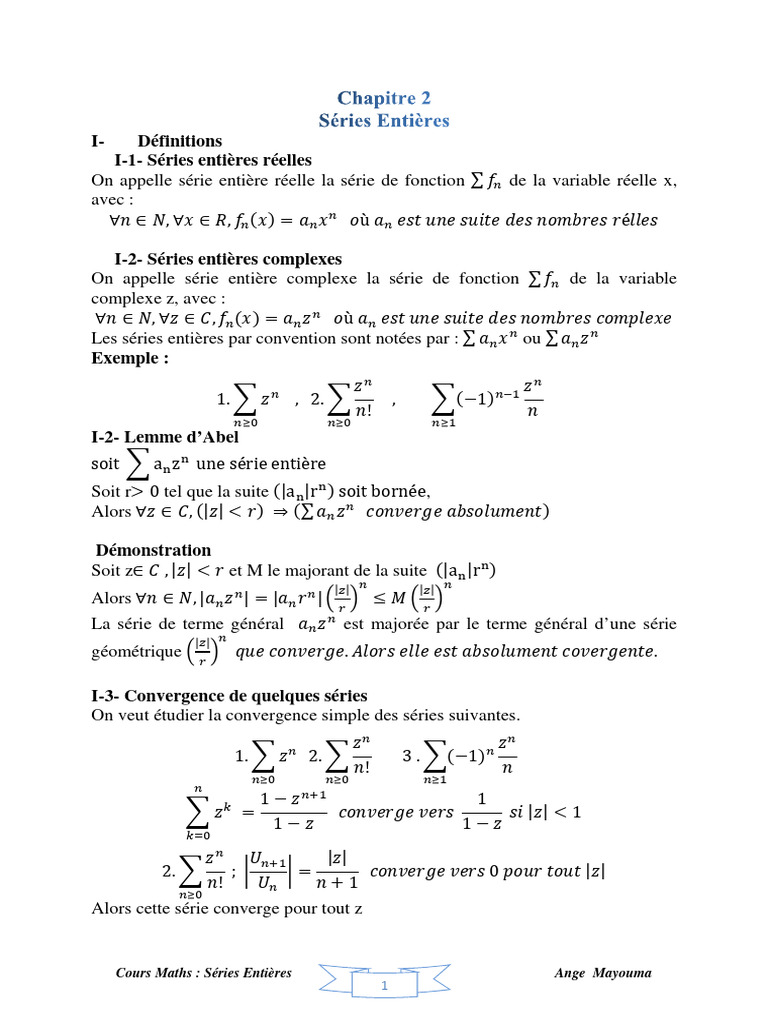Rayon de Convergence des Séries Entières PDF Série entière Limite — free download