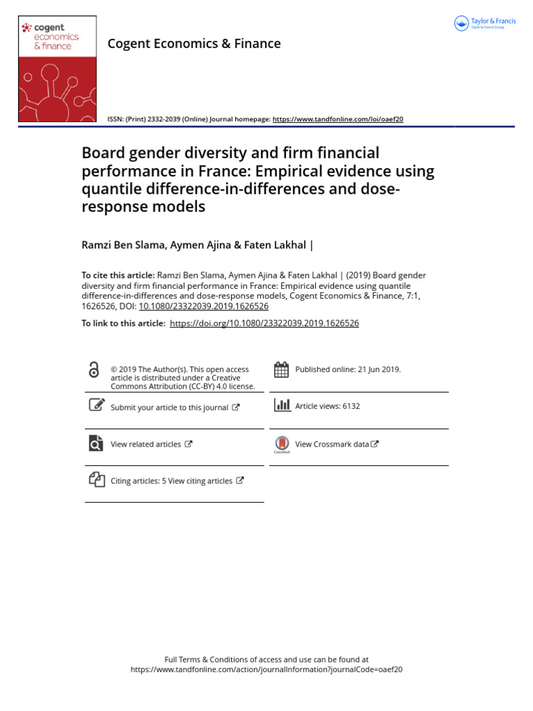 Board Gender Diversity Impact on Performance | PDF | Governance | Economics