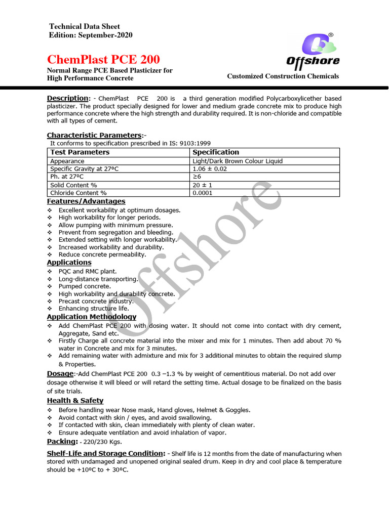 Chemplast PCE 200 | PDF | Concrete | Secondary Sector Of The Economy