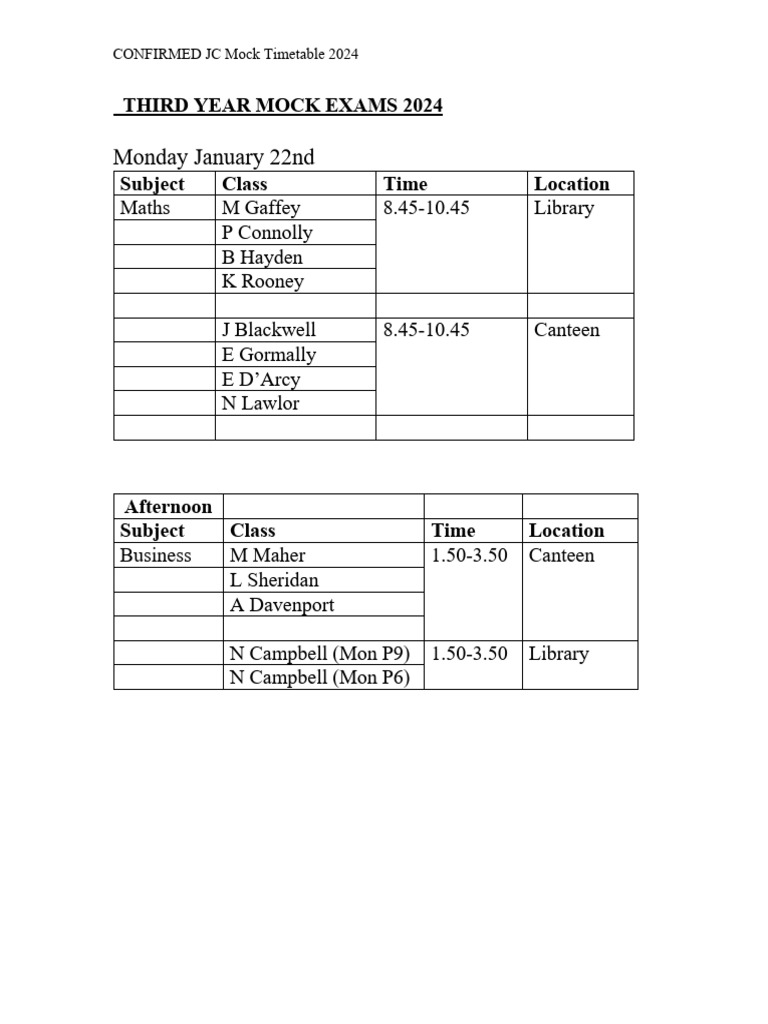 Confirmed JC 2024 Mock Timetable PDF
