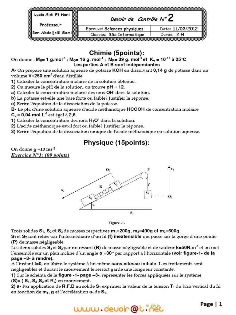 Exercice de Chimie et Physique : Solutions et Calculs | PDF | Ph ...