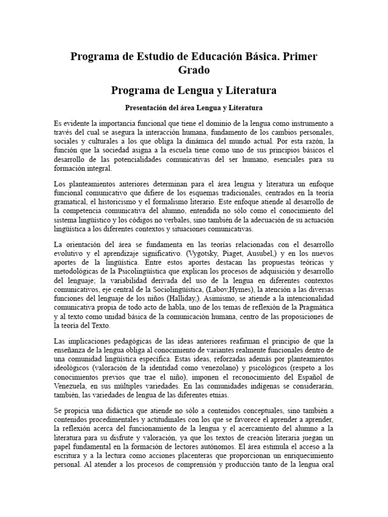 Programa de Estudio de Educacion Basica Primer Grado | PDF ...