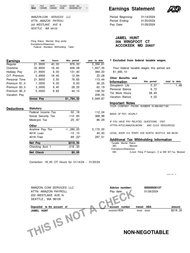 Amazon Earnings Statement Overview | PDF | Payroll Tax | Economy Of The ...