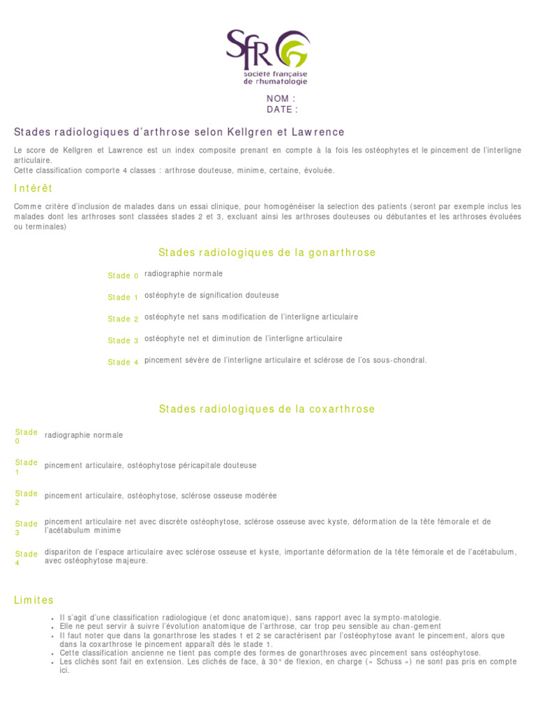 Classification de Kellgren et Lawrence | PDF | Arthrose | Système ...