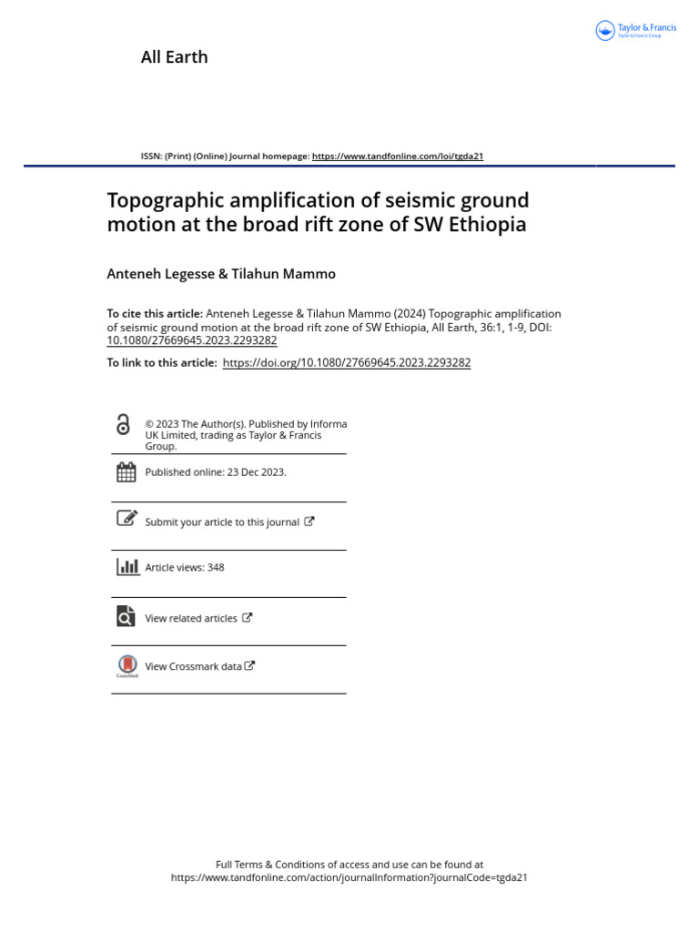 Seismic Ground Motion in SW Ethiopia | PDF | Seismology | Earthquakes