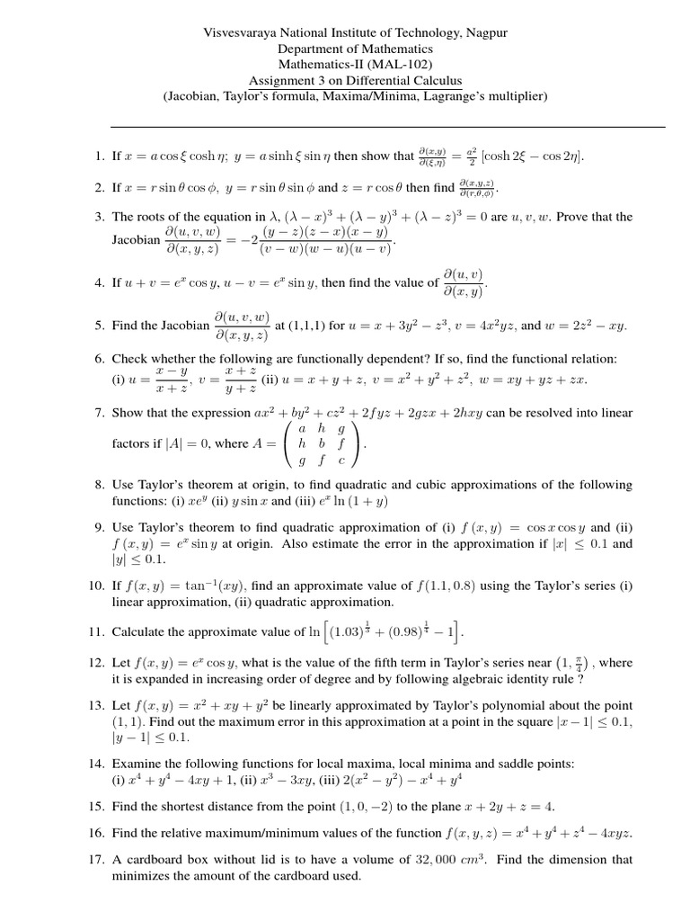 Assingment 3 Differential Calculus | PDF | Abstract Algebra ...
