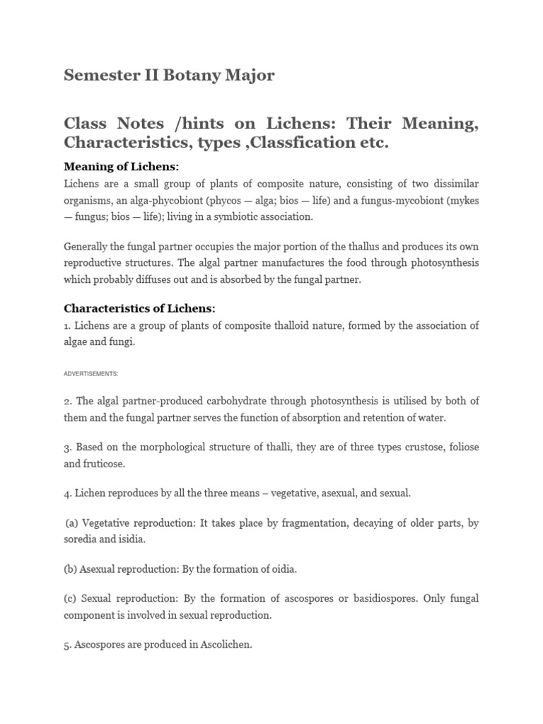 semester-ii-botany-major-class-notes-hints-on-lichens-their-meaning