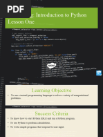 Introduction To Python Lesson One