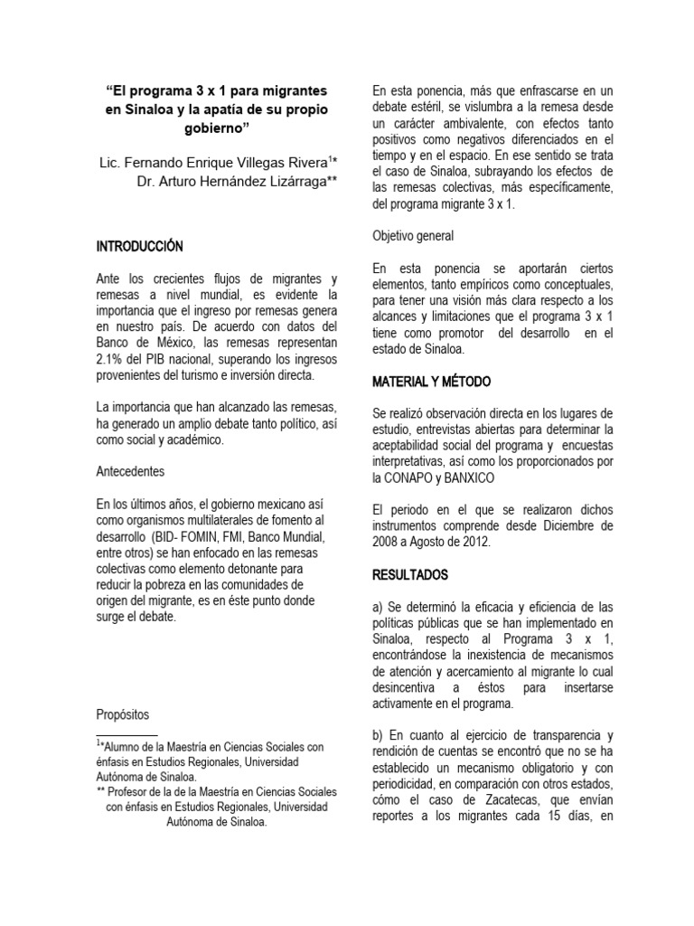 El Programa 3 X 1 para Migrantes en Sinaloa y La Apatía de Su Propio ...