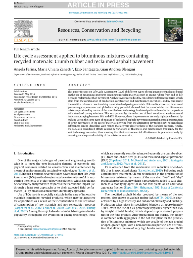 Life Cycle Assessment of Recycled Asphalt | PDF | Life Cycle Assessment ...