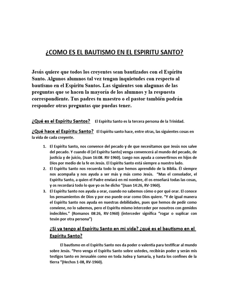 Como Es El Bautismo en El Espiritu Santo | PDF | Filosofía