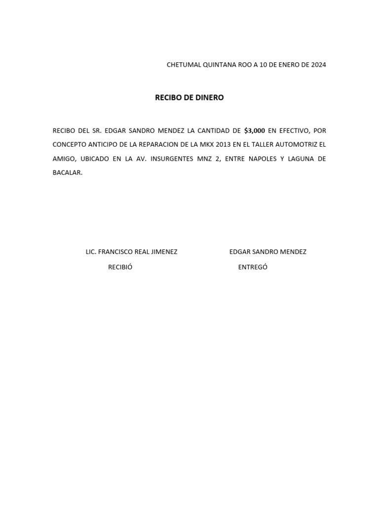 Recibo de Pago Taller | PDF