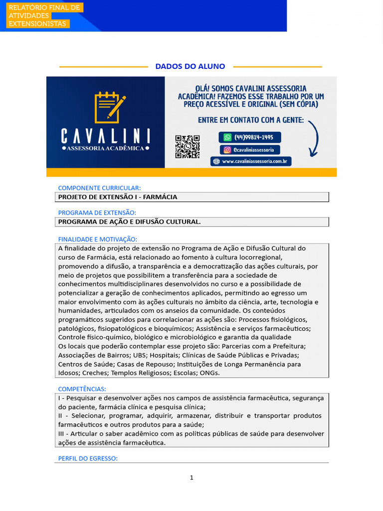 Projeto De Extensão I Farmácia Pdf Farmácia Bioquímica