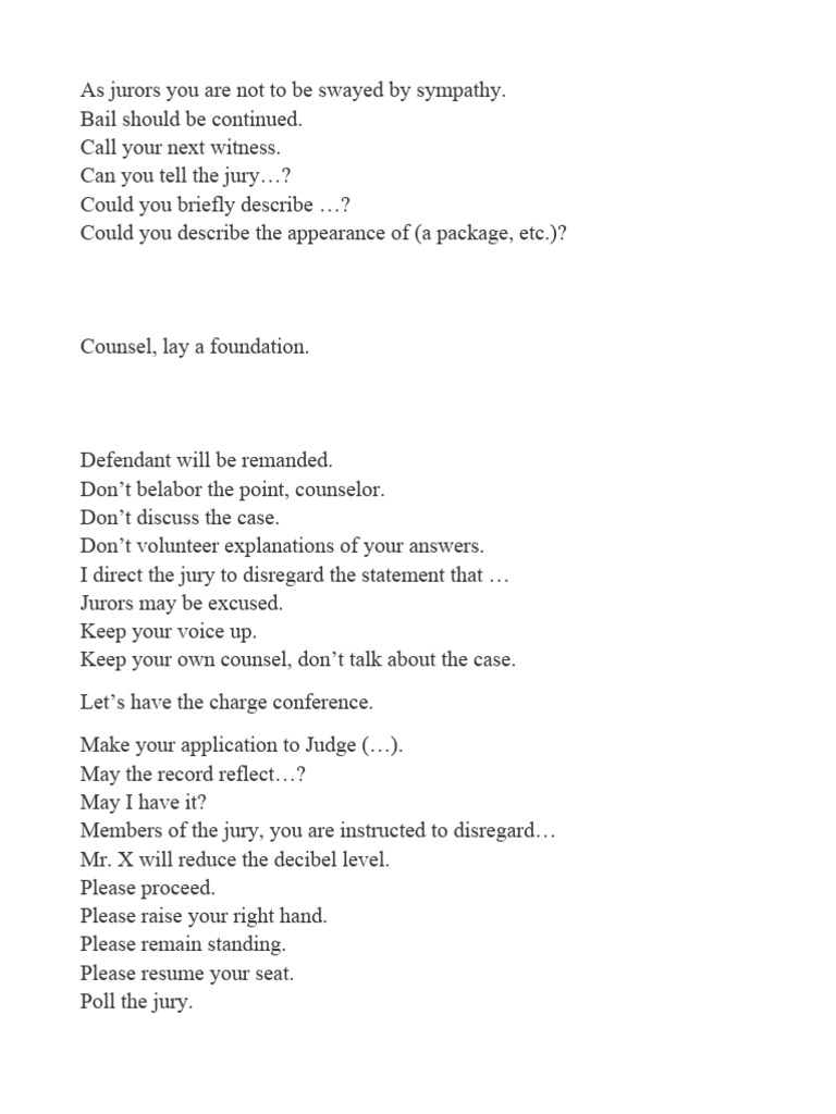 Common Courtroom Phrases Explained | PDF | Lawsuit | Judgment (Law)