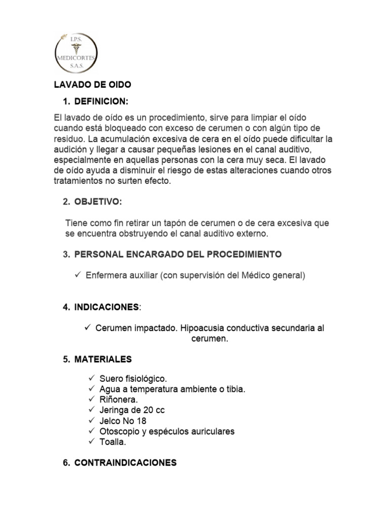 Procedimientos Lavado De Oidos Descargar Gratis Pdf Oído
