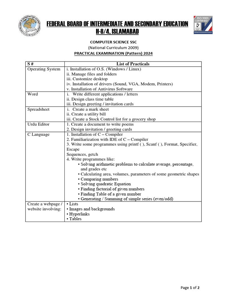 SSC Computer Science List of Practical and Questions | PDF | Operating ...