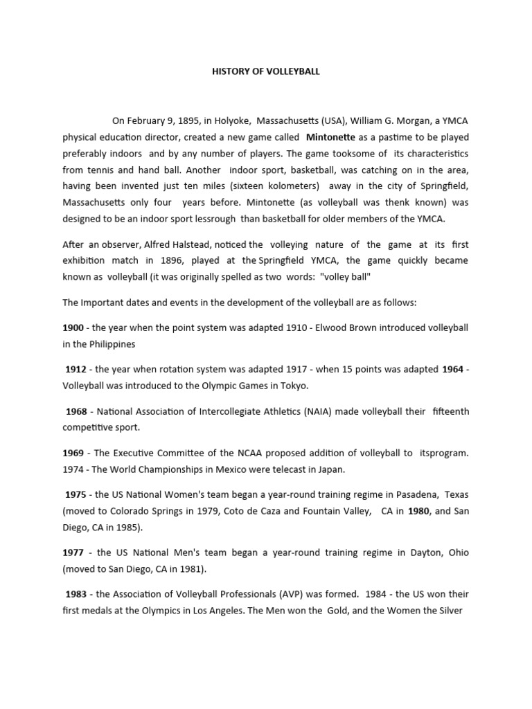 History Of Volleyball Pdf Volleyball Entertainment