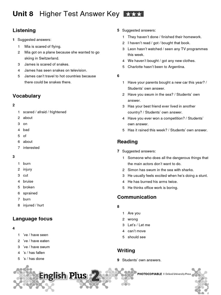 Unit 8 Higher Test Answer Key | PDF | Language Arts & Discipline